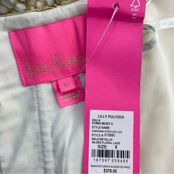 Lilly Pulitzer Aubrianna Strapless Gold Lace Midi Dress Size 8 NEW Event Wedding - Picture 10 of 11